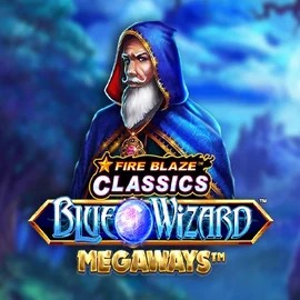 Logo of Fire Blaze Blue Wizard Megaways from Rarestone Gaming at Hollywin Casino